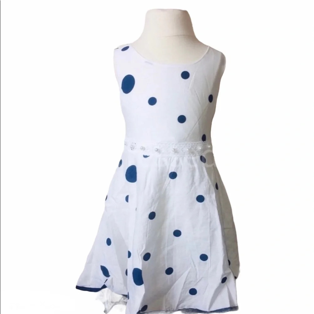 FIRM•BOUTIQUE NWT White Navy Birthday Cake Polka Dot Dress